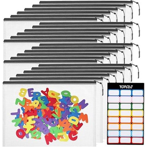 24pcs Mesh Zipper Pouch Bags, A5 9.4 x 6.9 Inches Reusable Zipper Bags Puzzle Storage Organizer Black Multipurpose for Travel Board Games Toys Office Supplies and Classroom Organization
