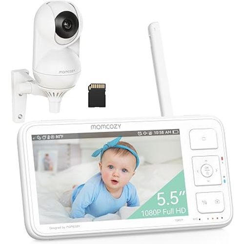 Momcozy Video Baby Monitor, 5.5” 1080P Full HD Baby Monitor with Camera No WiFi, Infrared Night Vision, 5800mAh 120-hrs Battery, ECO, VOX, 2-Way Audio, 1640ft Range, Record and Rewind Locally, BM03