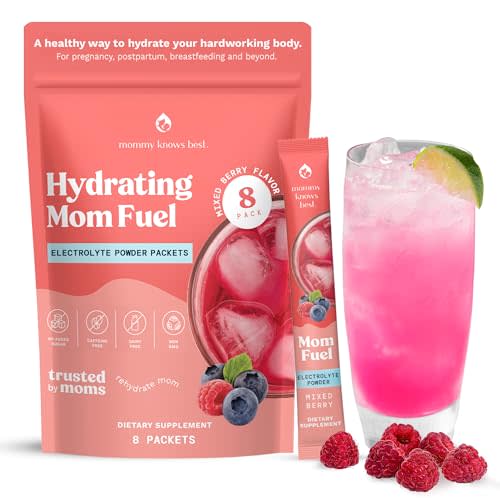 Mom Fuel Electrolyte Drink Mix for Moms, Hydration Support - for Pregnancy, Prenatal, Electrolytes + Trace Minerals, Lactation Drink Mix Supplement, 8 Ct