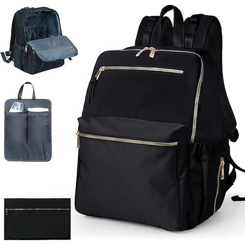 Diaper Bag Backpack, Nylon Baby Bag with 19 Pockets, Large Baby Diaper Bag for Boys Girls,Diaper Bag Insert,Changing Pad,Insulated Pockets,Stroller Straps,Black