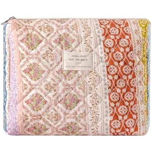 uekeboag Quilted Cotton Makeup Bag,Coquette Quilted Toiletry Bag for Women and Girls,Floral Coquette Pouch,Cute Kawaii Travel Cosmetic Bags(Brown Flower)