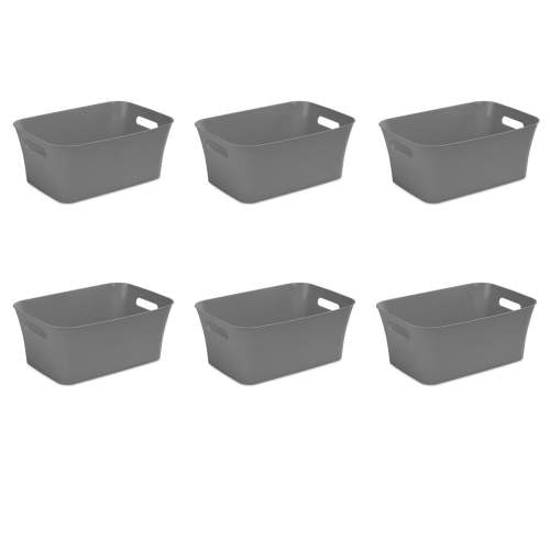 Mainstays Medium Bin, Open Plastic Storage Containers, Versatile Stylish Organizers with Handles, Gray, 6 Pack