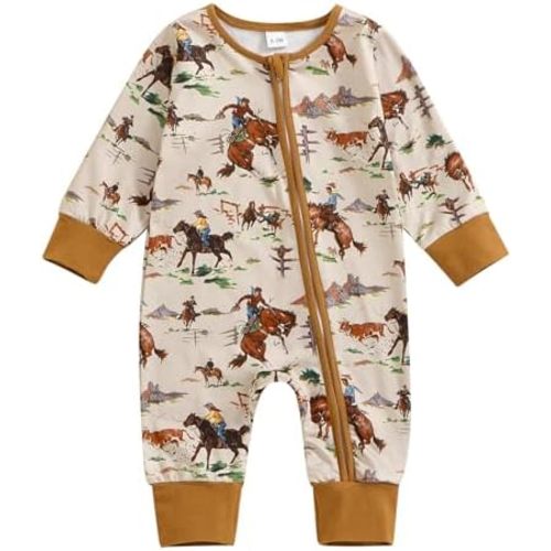 Karwuiio Baby Boy Girl Western Clothes Cow Print Long Sleeve Romper Jumpsuit One Piece Newborn Fall Winter Outfit