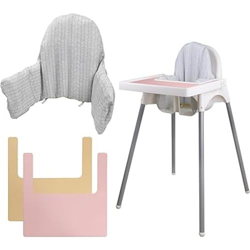 High Chair Cushion, Type High Chair Cover Pad,With two High Chair Placemat, highchair Cushion for IKEA Antilop Highchair,built-in Inflatable Cushion,baby Sitting More Comfortable (Grey Stripes)