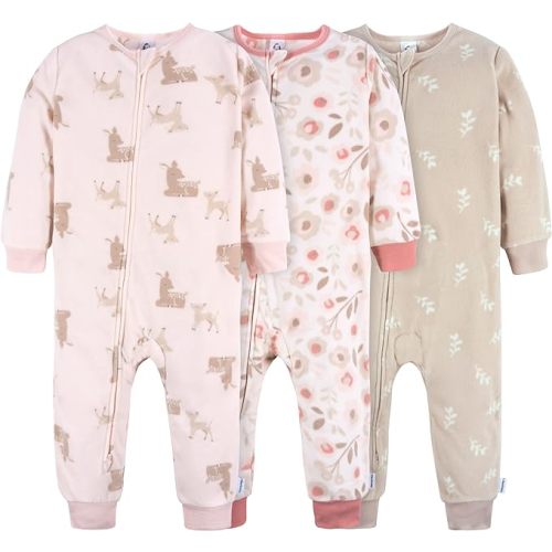 Gerber Baby Girls' Flame Resistant Fleece Footless Pajamas 3-Pack - 12 Months - Pink Deer