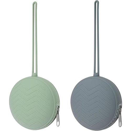 2-Pack Silicone Pacifier Holder Case - BPA-Free Pacifier Holder Pouch for Baby Boys & Girls- Portable & Dishwasher Safe Soother Container for On-The-Go Use (Sage/Tradewinds)