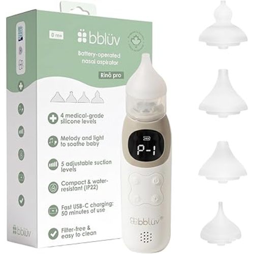 Battery Operated Baby Nasal Aspirator with 5 Suction Levels - Filter-Free & Water Resistant - USB-C, Rechargeable Electric Nose Sucker with Music, LCD Display & 4 Silicone Tips