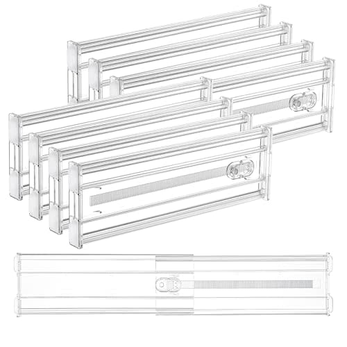 Vtopmart 8 Pack 4" Regular Upgrade Drawer Dividers for Clothes, 12.8"-22.3" Expandable Dresser Drawer Organizer, Clear Plastic Separators for Dresser, Baby Clothing, Underwear, Cosmetic, Toiletries
