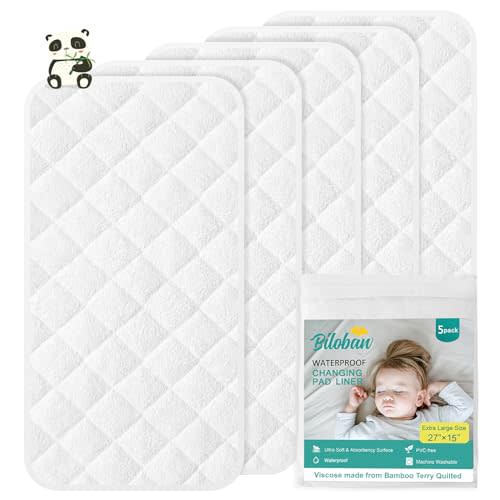 Changing Pad Liner - 5 Pack (Improved Thickness) 14" x 26" Superior Viscose Made from Bamboo Terry Surface, Waterproof & Absorbent Diaper Changing pad Liners