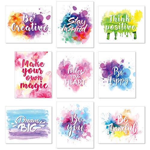 Outus Set of 9 Watercolor Inspirational Wall Art Prints Abstract Paint Motivational Quote Phrases Posters for Bedroom Living Room Office Room Decoration 8 x 10 Inch Unframed