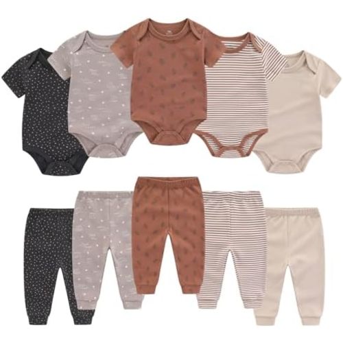 Baby Bodysuit and Pant Set 10-pcs Cotton Soft Newborn Clothes Outfits