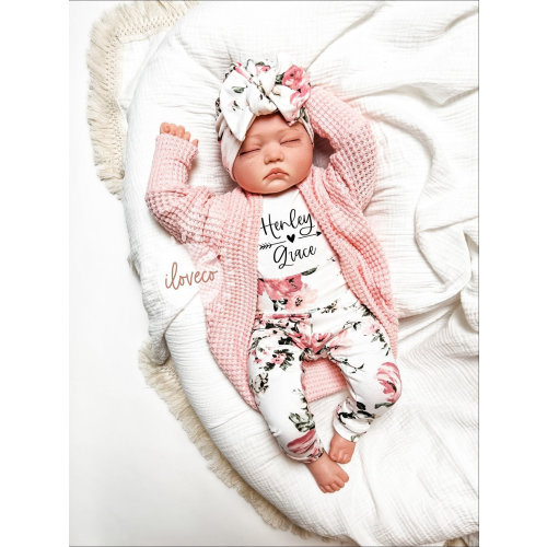 Handmade Baby Girl Outfit / Baby Rose Pink Cardigan / Photo Outfit / Baby Girl Gift / Handmade Floral Leggings / Cardigan