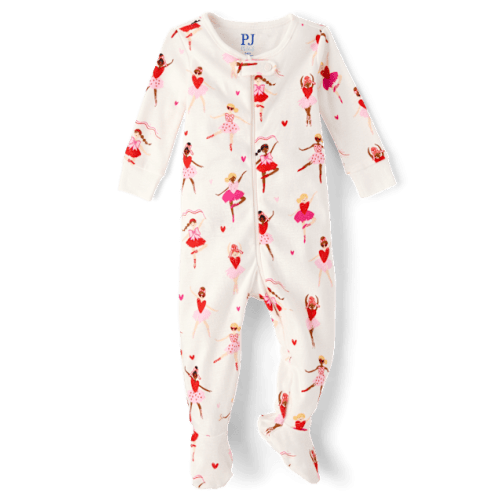 Baby And Toddler Girls Ballerina Snug Fit Cotton Footed One Piece Pajamas - White