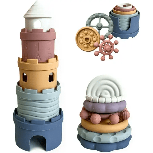 Hippypotamus Baby Stacking Toys - Teething Toys - Stacking Cups - Food-Grade Silicone Teethers - 6+ Months - Soft Bath Toy