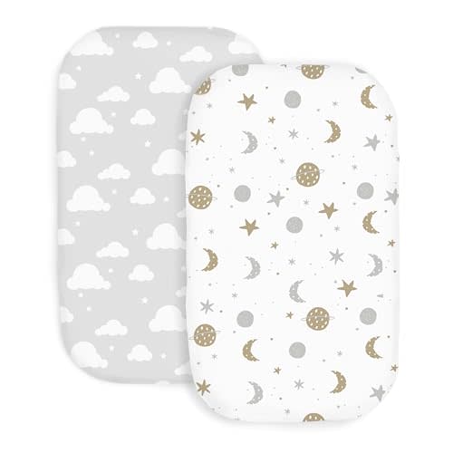 100% Organic Cotton 2 Pk of Bedside Sleeper Bassinet Fitted Mattress Sheets for Mika Micky, Baby Delight, Ronbei, Chicco, KoolerThings, Cloud Baby, AMKE, Angelbliss, Maxi-COSI, Arm's Reach, and More.