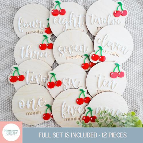 Cherry Monthly Milestone Signs, Cherry, Milestone Cards, Baby Shower Gift, Newborn Gift, Girl Monthly Milestones, Monthly Baby Photo Props