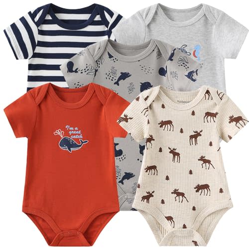 Kiddiezoom Newborn Baby Unisex Cotton One-Piece Bodysuits Baby Gift 5-Pack Baby Clothes