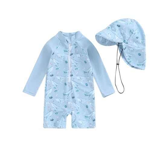 Socutebabe Toddler Infant Baby Boys Swimsuit Kids Rash Guard One Piece Newborn Zipper Bathing Suit Swimwear with Hat