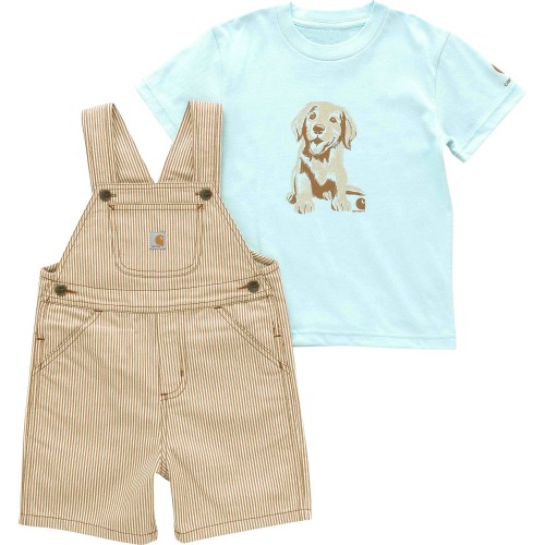 Boys' 2-Piece Short Sleeve T-shirt and Twill Stripe Shortall Set (Toddler)