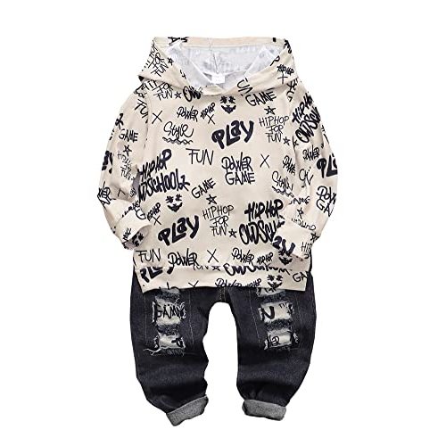 NZRVAWS Baby Boy Clothes Toddler Boy Outfit 2 3 4T 6 12 18 24 Month Fall Winter Hoodie Ripped Jeans Clothing