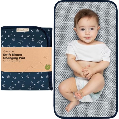 KeaBabies Portable Diaper Changing Pad, Easy Wipe Clean - Foldable Waterproof Baby Changing Mat for Diaper Bag, Compact, Lightweight, 25x13 Newborn, Infant, Baby Changer Travel Essential (Planets)