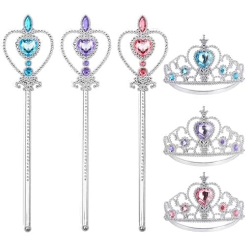 Princess Crown Tiara for Little Girls Princess Dress Up Accessories, 6pcs Princess Tiara Wand Toy for 3-6 Girl