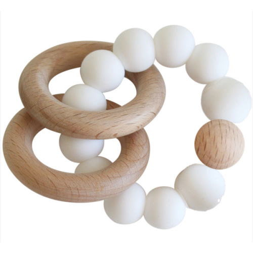 Alimrose Beechwood Teether Ring Set - Milk