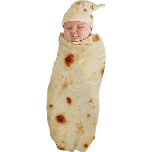 Highpot Burrito Baby Blanket Hat Set, Novelty Flour Tortilla Newborn Receiving Sleeping Blanket Swaddle Wrap Hat for Girls Boys (A)