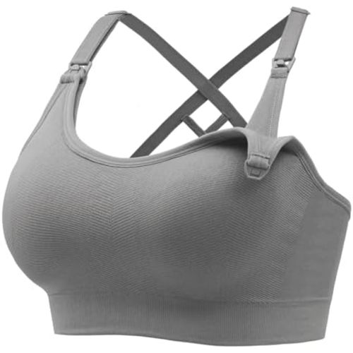 Angelhood Nursing Bras for Breastfeeding, Seamless Nursing Sports Bra Medium Impact Support Maternity Bras for Pregnancy
