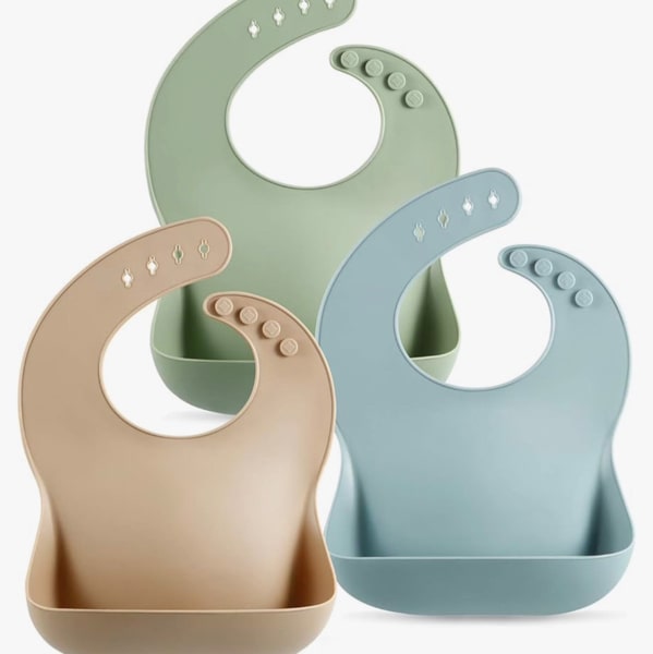 PandaEar Set of 3 Silicone Baby Bibs Waterproof, Soft, Unisex, 10-72 Months