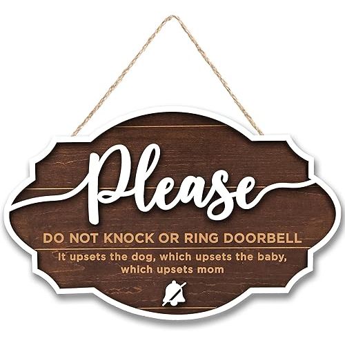 Do Not Ring Doorbell Sign Baby Sleeping - Please Do Not Knock or Ring Doorbell Sign, No Soliciting Baby Sleeping Sign for Front Door, Shh Dont Ring Doorbell Sign, Do Not Knock Sign Hanger