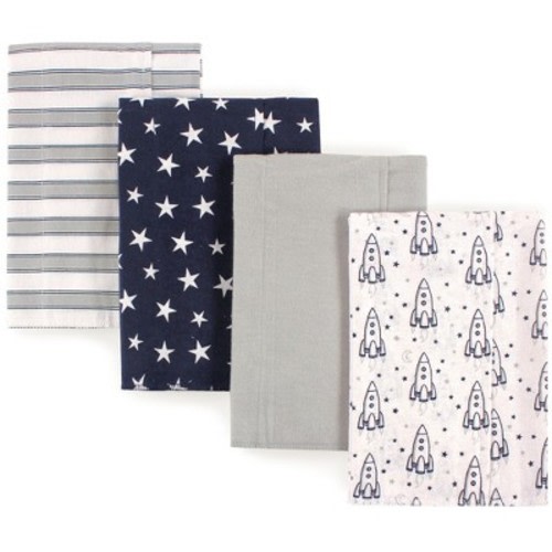 Hudson Baby Infant Boy Cotton Flannel Burp Cloths 4pk, Rocket Ship, One Size