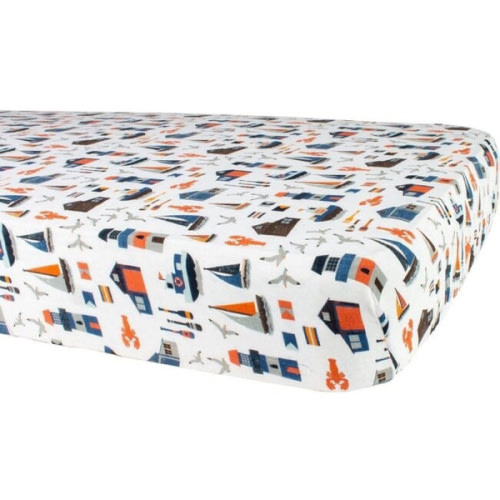 Bebe au Lait Oh So Soft Muslin Crib Sheet, 70% Viscose Made From Bamboo, 30% Cotton Breathable Baby Crib Sheet, Premium Quality Fabric, Gentle on Baby's Skin, Fits Standard Crib Mattress - Nautical