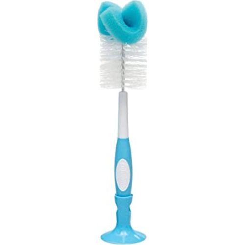 Dr. Brown's Reusable Sponge Baby Bottle Cleaning Brush with Suction Cup Stand, Scrubber and Nipple Cleaner, Blue 1-Pack