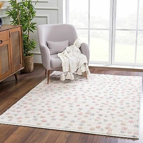 Hauteloom Tilos Dalmatian Small Shag Area Rug Door Mat - Shaggy Carpet - Dot Pattern - High Plush Pile - Pink, Cream, Grey, Beige - 2' x 3' : Home & Kitchen