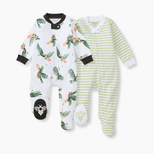 Burt's Bees Baby Organic Cotton 2 Pack Sleep & Play Footed - Toucan 2-Pk, Newborn
