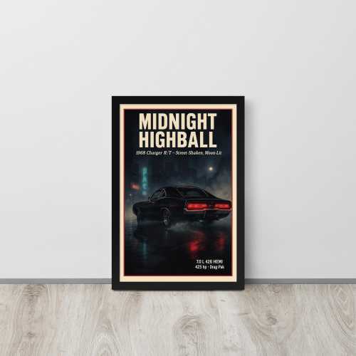 1968 Charger Poster | Midnight Muscle Car Wall Art – Gift for Husband, Dad, Son, Grandpa, Garage or Man Cave Decor