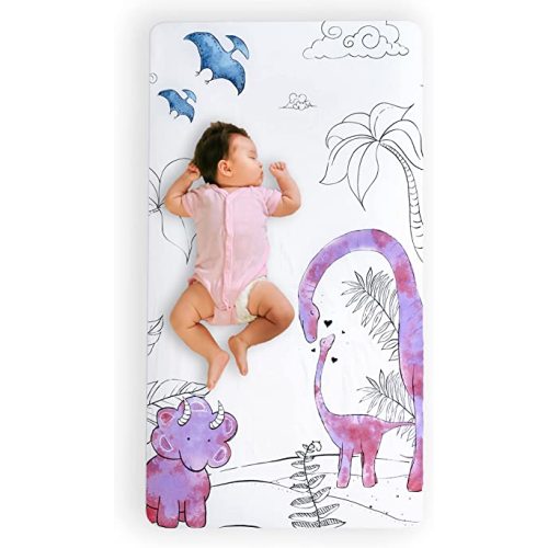 JumpOff Jo - Fitted Crib Sheet, Super Soft Breathable 100% Cotton Baby Crib Sheet for Standard Crib Mattresses and Toddler Beds, 28 in. x 52 in. - Pink Dinosaur