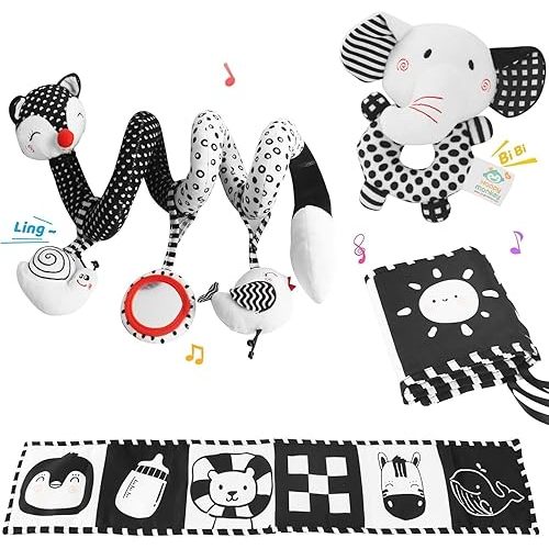 Car Seat Toys Hanging, High Contrast Baby Toys for Newborn, Black and White Baby Toys with Car Seat Toys Rattle Toys for Infant 3-6 Months (high Contrast Baby Toy)