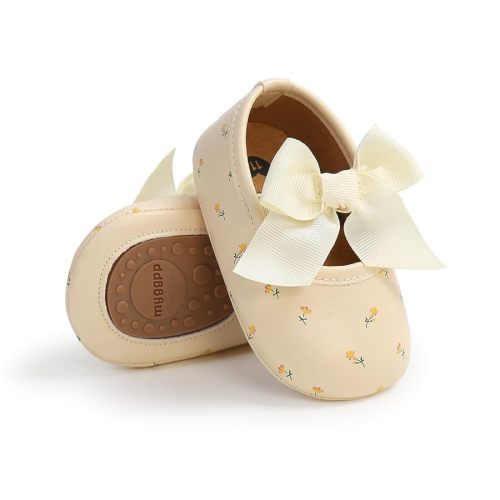 HsdsBebe Infant Baby Girls Mary Jane Flats Bow Non-Slip Soft Sole Princess Toddler First Walkers Sneaker Wedding Dress Shoes