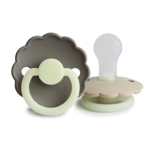 FRIGG Daisy Night Silicone Pacifier 2-Pack French Gray/Croissant 6-18 months