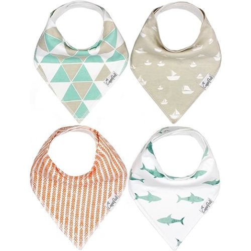 Copper Pearl Baby Bandana Bibs - 4 Pack Soft Cotton Baby Bibs for Drooling and Teething, Absorbent Drool Bibs for Baby Girl and Boy, Adjustable to Fit Newborns to Toddlers, Tons of Styles (Pacific)