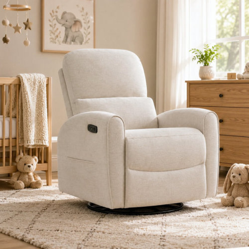 Ebern Designs Oversized Power Nursery Chair, 26" Extra Wide Swivel Rocker Recliner With Adjustable Headrest | Wayfair
