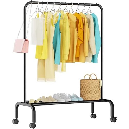 STARLATTA Rolling Clothing Racks for Hanging Clothes, Garment Rack for Clothes to Hang, Metal Portable Wardrobe Rack for Coats, Jackets, Shirts, Dress,Black