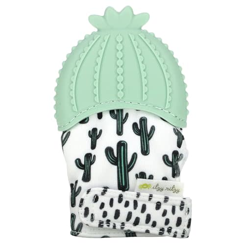 Itzy Ritzy Silicone Teething Mitt - Soothing Infant Teething Mitten with Adjustable Strap, Crinkle Sound & Textured Silicone to Soothe Sore & Swollen Gums - For Ages 3 Months & Up (Cactus)
