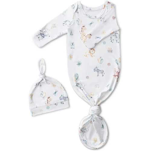 Newborn Baby Knotted Gown for Girls, Newborn Hospital Outfit with Mitten Cuffs, Super Soft Silky Infant Long Sleeve Gown