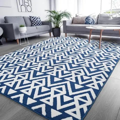 Ompaa Ultra Soft Shaggy Rugs Memory Foam Bedroom Carpet, Blue 7 x 10 Feet Large, Plush Geometric Textured Area Rugs for Living Room Couch Dorm Bedside Kids Girls Teens Room Nursery Decor Floor Mat