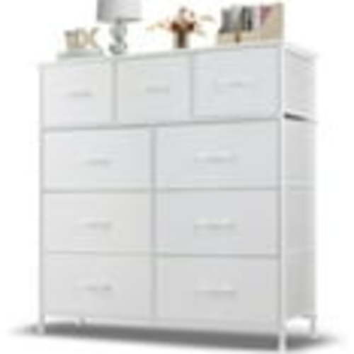 9 Drawer Dresser, Wide Chest Of Drawers Nightstand Storage Tower Storage Dresser Fabric Dresser With Wood Top for Living Room, Bedroom, Hallway, Nursery, White