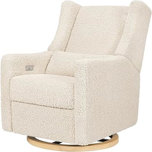 Kiwi Glider Recliner w/Electronic Control and USB | in Almond Teddy Loop w/Light Wood Base, Greenguard Gold Certified