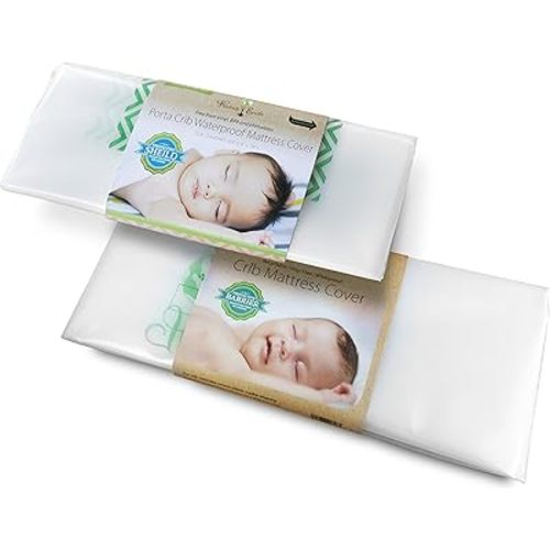 Harlow's Earth Waterproof Crib Mattress Cover, Safe Sleep, Protection from Toxic Mattress Off Gassing, Impermeable Barrier Between Chemicals and Your Baby- STANDARD & PORT A CRIB BUNDLE